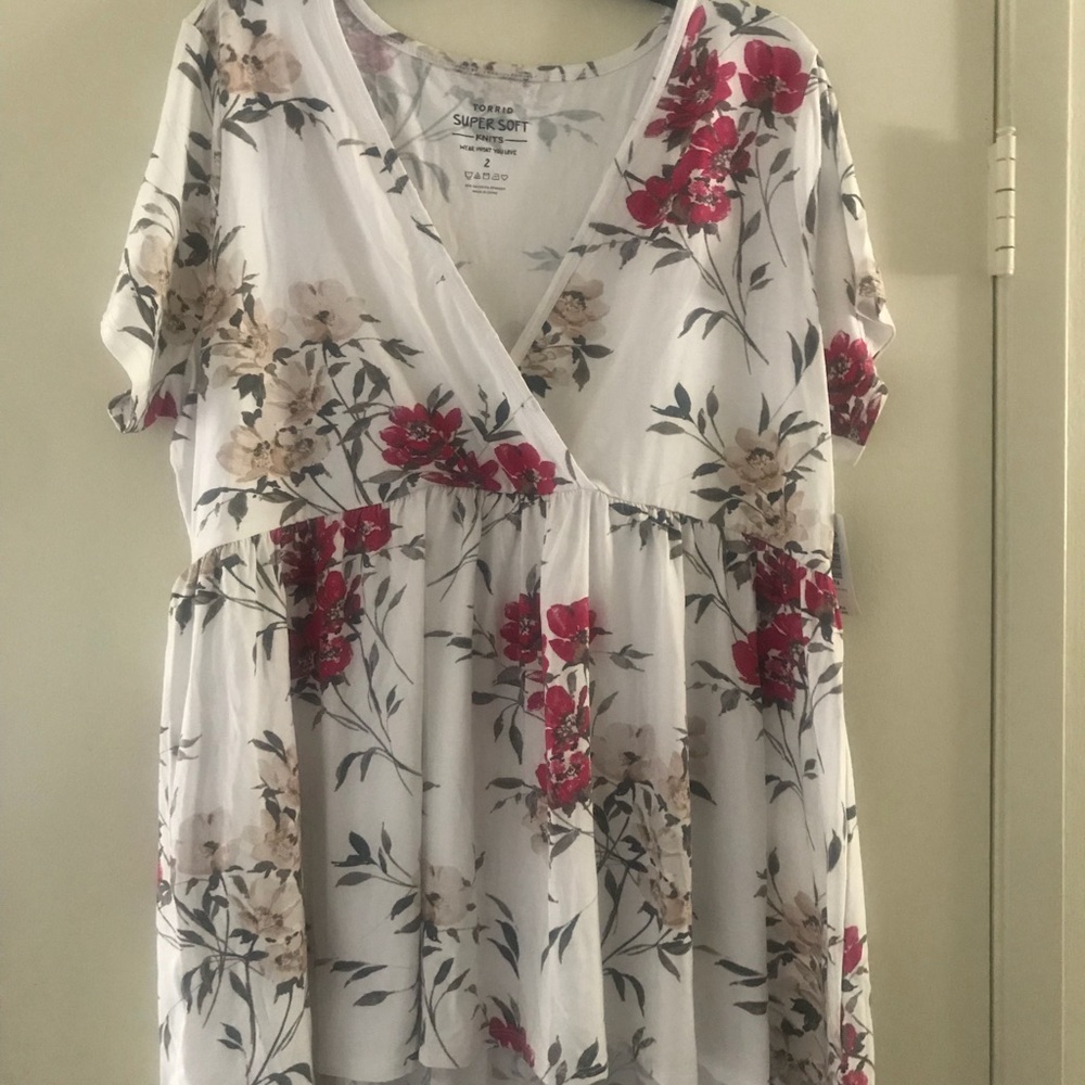 Super Soft White Floral Wrap-Style Women’s Top
